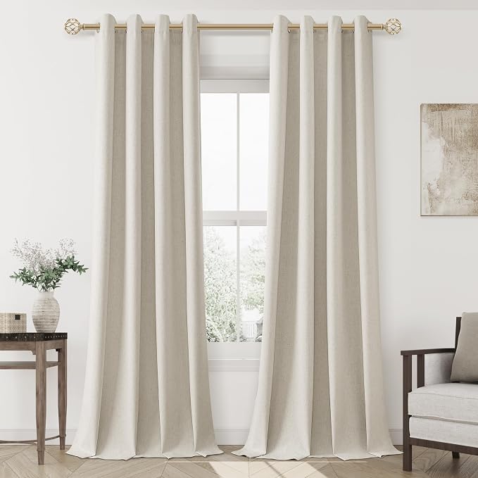 Jowels Grayish Brown Blackout Curtains 108 Length 2 Panels Set for Living Room Bedroom, 100% Black Out Thermal Insulated Linen Drapes, Room Darkening Grommet Curtains 108 Inches Long