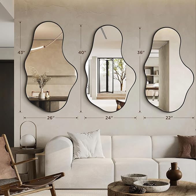 Bathroom Mirror for Over Sink-Black Room Decor Wall Mirror 22"x 36" | Irregular Wall Mirror - Asymmetrical Abstract Mirror Unique for Bedroom, Living Room, Cloakroom, Entryway