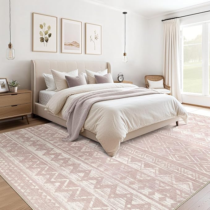 cotiled 5x7 Area Rugs Living Room Rug: Washable Boho Rugs with Non Slip Backing Large Soft Indoor Stain Resistant Carpet for Bedroom Farmhouse Dining Room Lightweight Home Decor Lotus Pink
