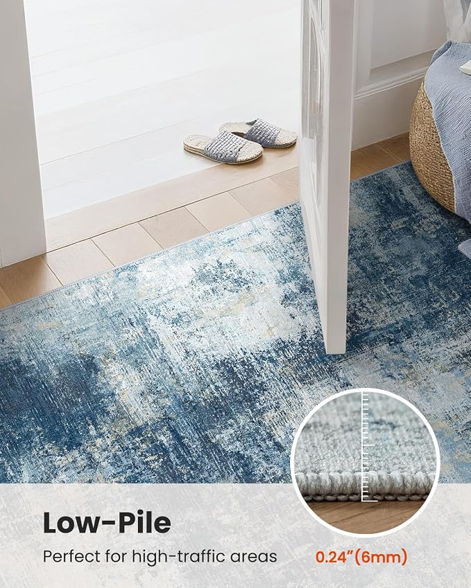 AMADA HOMEFURNISHING 8x10 Area Rugs for Living Room, Modern Washable Rug with Non-Slip Backing & Low Pile, Large Rug with Abstract Pattern for Bedroom, Dinning Room, Home Office, Navy Blue