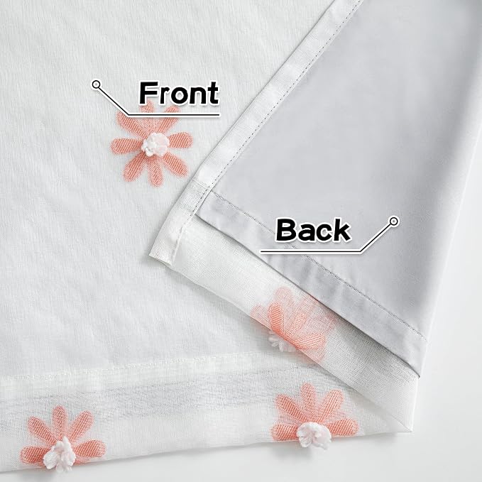 MYSKY HOME Blackout Curtains for Girls Bedroom 63 Inch Long Pink Floral Curtains for Kids Room 2 Panels 100% Room Darkening Daisy Flower Window Treatment 2 Layered Drapes Toddler Grommet 52W x 63L