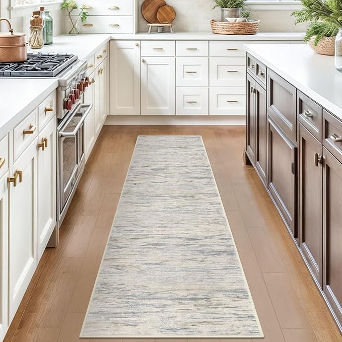 SIILOOM 2x7 Modern Abstract Runner Rug for Hallways, Gray Beige Neutral Multi Super Soft Hallway Decor Kitchen Rugs with Non-Slip, Non-Shedding Washable Rug for Hallways Entryway Laundry Indoor