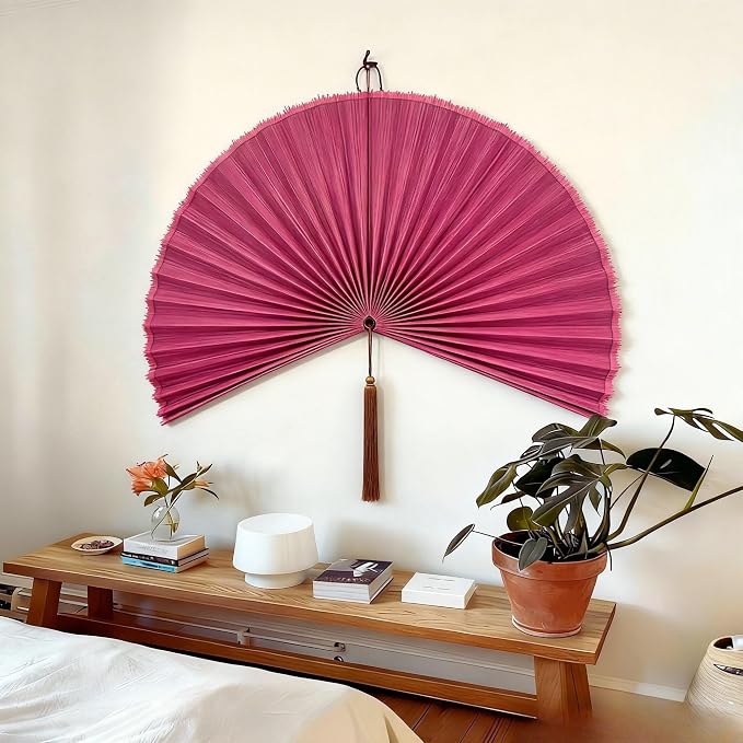 ChumDecor Fan Wall Decor,Large Bamboo Fan Wall Art for Boho Hanging Headboard,Decorative Folding Fan for Over Bed Decorations