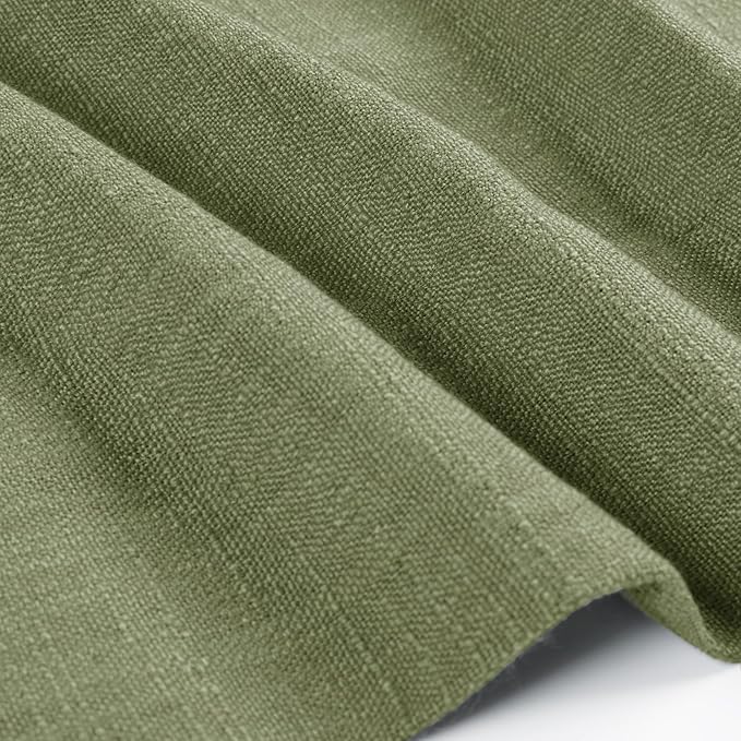 TWOPAGES 42" W x 36" L Linen Blend Cafe Curtains for Kitchen Window, Light Filtering Pinch Pleated Tier Curtains, Modern Farmhouse Half Window Curtains for Bathroom, Olive, 2 Panels