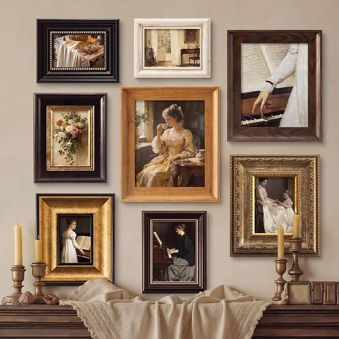 Lineshading 8 Pcs Picture Vintage Gallery Wall Frame Set Antique Picture Frame Collage Including 8x10, 5x7, 4x6 Baroque Victorian for Wall Tabletop Display Ornate Country for Bedroom Living Room