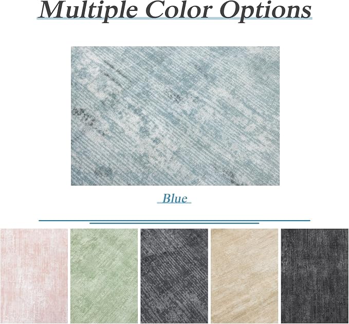 9x12 Washable Area Rug, Blue Solid Area Rugs for Living Room & Bedroom | Stain-resistant & Non-slip backing,Low Pile Washable Large Carpet, Solid Vintage Style For High Traffic Areas(9x12,Blue)