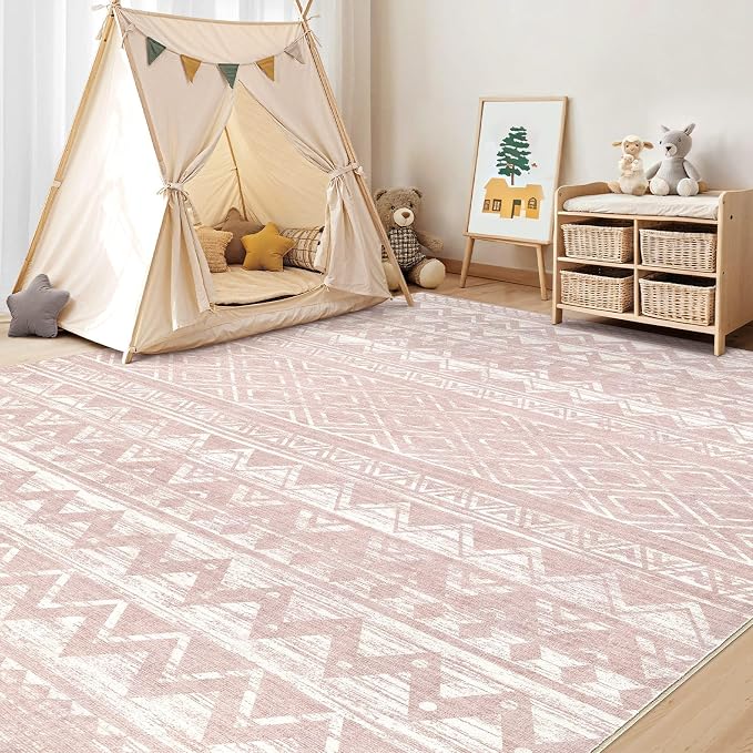 cotiled 9x12 Area Rugs Living Room Rug: Washable Boho Rugs with Non Slip Backing Large Soft Indoor Stain Resistant Carpet for Bedroom Farmhouse Dining Room Lightweight Home Decor Lotus Pink