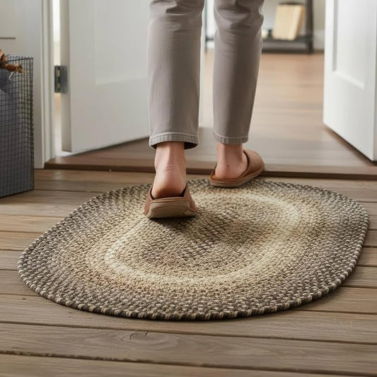 Super Area Rugs Braided Rugs 2X3 Farmhouse Kitchen Rug - Ridgewood Braided Rug for Living Room - Reversible - Indoor/Outdoor - Made in USA - Brown Velvet/Beige, 2' X 3' Oval