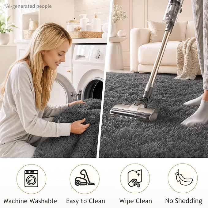 Ophanie Area Rugs 9x12 Living Room, Large Grey Bedroom Carpet, Big Shag Indoor Thick Soft Nursery Rug, Gray Fluffy Carpets for Boy and Girls Room Dorm Home Decor Aesthetic
