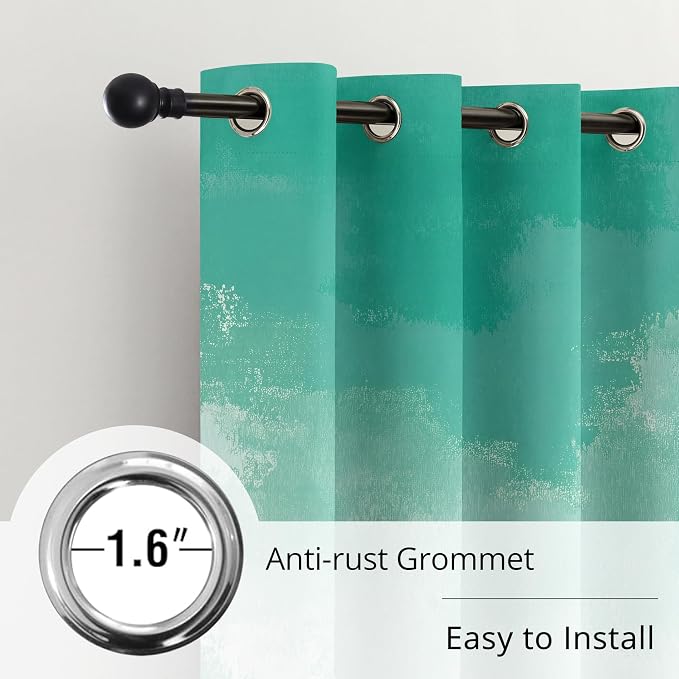 Green Gradient Blackout Curtains - 100% Blackout, Thermal Insulated, Noise Reducing, Ombre Room Darkening Curtain for Living Room, Modern Nature-Inspired, 2 Panels, Each W52×L84