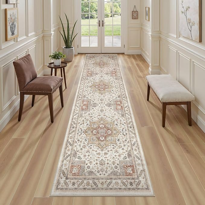 Vintage Hallway Runner Rug 2x8: Large Soft Washable Entryway for Kitchen Laundry Room Non-Slip Backing Runner for Entrance Living Room Bedroom Bathroom - Orange