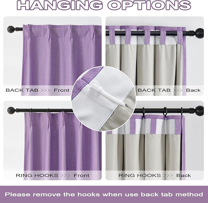 Pinch Pleated Blackout Curtains Purple 2 Panels,Back Tab Ceiling Viral Pleat Hooks Curtain for Track System,Thermal Insulated Drapes for Bedroom Living Room Dining Room,40 Wide x 63 Long