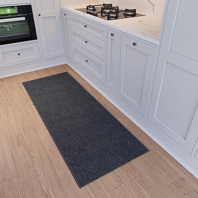 Ottomanson 1'10" x 7' Ultra-Thin Hallway Runner Rug - Durable Non-Slip Carpet for High-Traffic Areas - Fits Under Doors for Seamless Entry - Ideal for Kitchen, Entryway, Bedroom & Living Room, Black