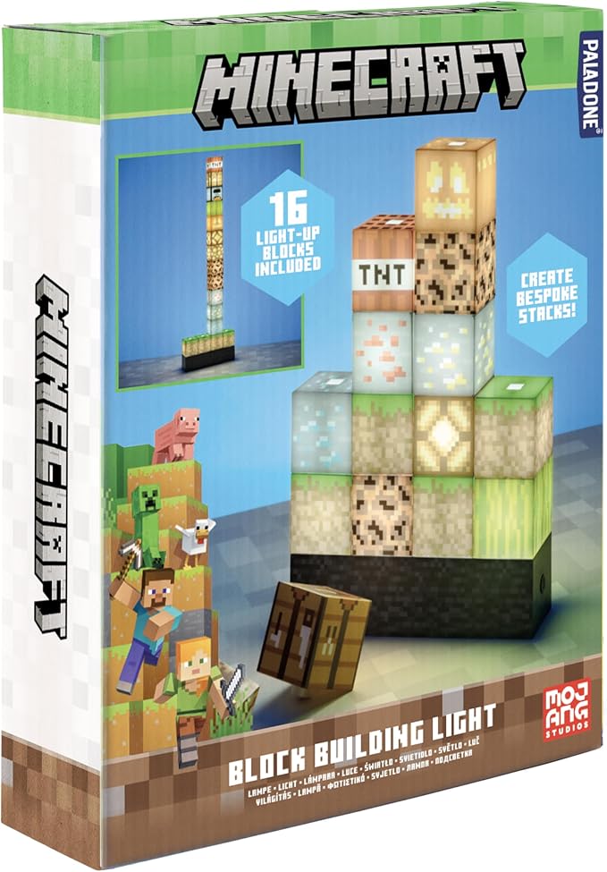 Paladone Minecraft Building Block Night Light – Officially Licensed LED Lamp for Boys’ Bedrooms, Gaming Decor & Gifts – Fun Minecraft Room Accessory