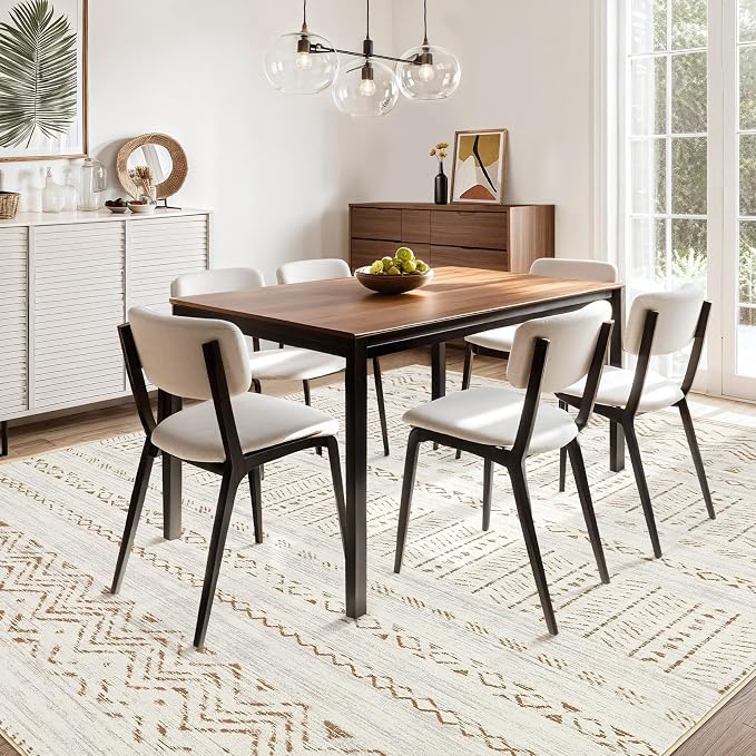 cotiled 10x12 Area Rugs Living Room Rug: Washable Boho Rugs with Non Slip Backing Large Soft Indoor Stain Resistant Carpet for Bedroom Farmhouse Dining Room Lightweight Home Decor Brown/Cream