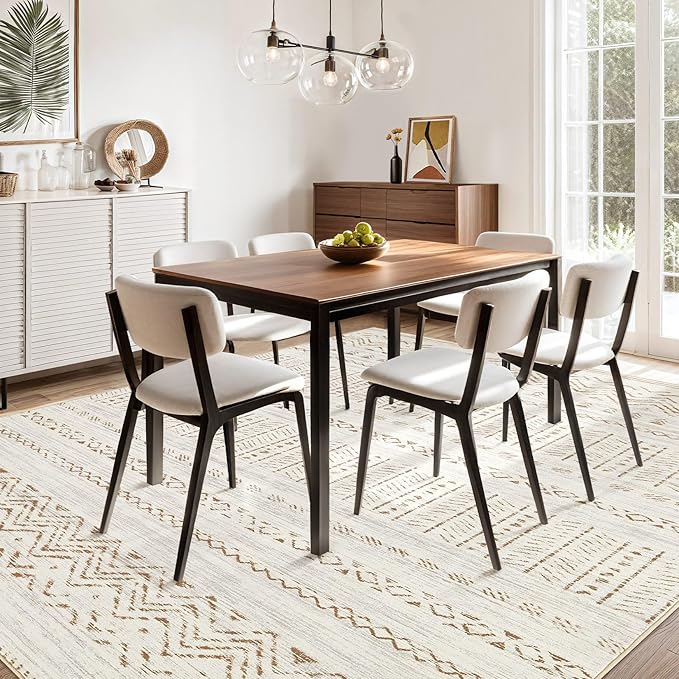 cotiled 9x12 Area Rugs Living Room Rug: Washable Boho Rugs with Non Slip Backing Large Soft Indoor Stain Resistant Carpet for Bedroom Farmhouse Dining Room Lightweight Home Decor Brown/Cream