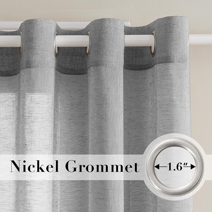 H.VERSAILTEX Linen Curtains Nickel Grommet Natural Linen Semi-Sheer Curtains 2 Panels Privacy Added Premium Soft Rich Material Drapes for Bedroom/Livingroom - 52x72 - Inch - Dove