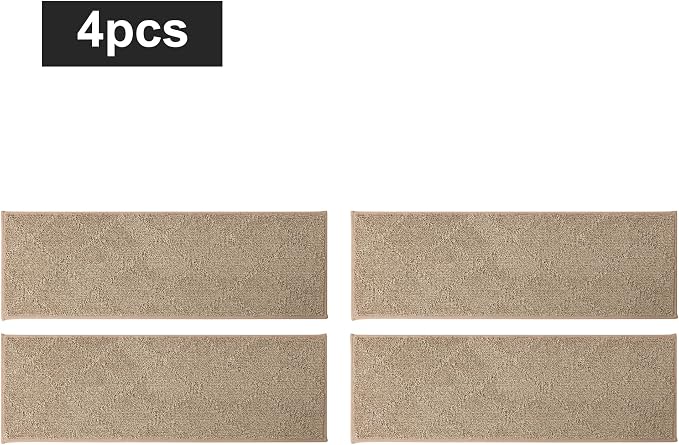 COSY HOMEER Edging Stair Treads Non-Slip Carpet Mat 28inX9in Indoor Stair Runners for Wooden Steps, Edging Stair Rugs for Kids and Dogs, 100% Polyester TPE Backing (7pc, Beige)