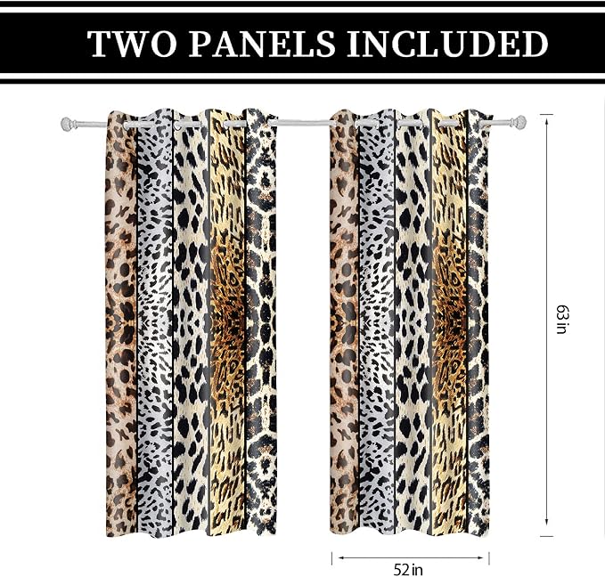 Wild Animals Print Curtain, Multiple Skins Room Darkening Thermal Insulated Blackout Grommets Window Drapes for Living, Dining, Bedroom, 52"x 63", 2 Panels, CLLSSP1043