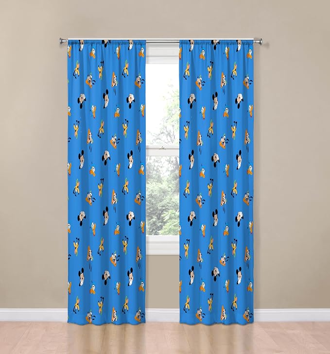 Jay Franco Window Curtains for Kids Bedroom 4-Piece Drape Set with 2 Tiebacks, Blue - Mickey Mouse, 42" W x 84" L (Pack of 2)