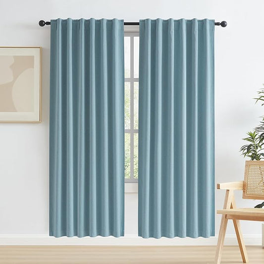 2 Panels Full Blackout Door Curtains for Doorway 80 Inches long, Heat and Full Light Blocking Thermal Insulated Drapes for Nursery Bedroom Back Tab Rod Pocket Hook Belt, Dusty Blue,50"W x 80"L