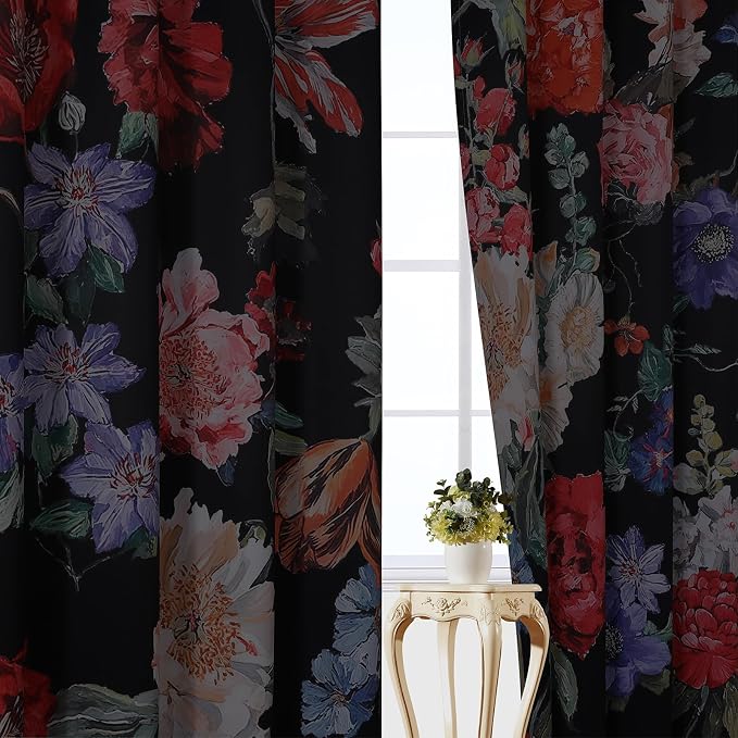 Estelar Textiler Boho Floral Blackout Curtains 72 Inches Long 2 Panels,Morning Glory Pattern Thermal Insulated Room Darkening Window Grommet Drapes for Living Room,52" Wx72 L