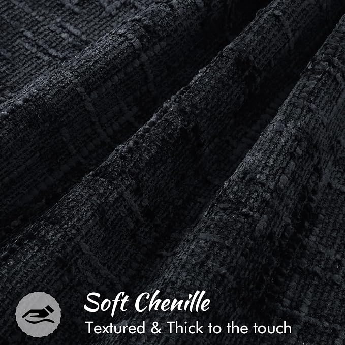 decorUhome Chenille Throw Pillow Covers 20x20 Set of 2, Thick Textured Slubby Neutral Decorative Pillow Covers with Elegant Design for Couch, Sofa, Living Room, Midnight Blue
