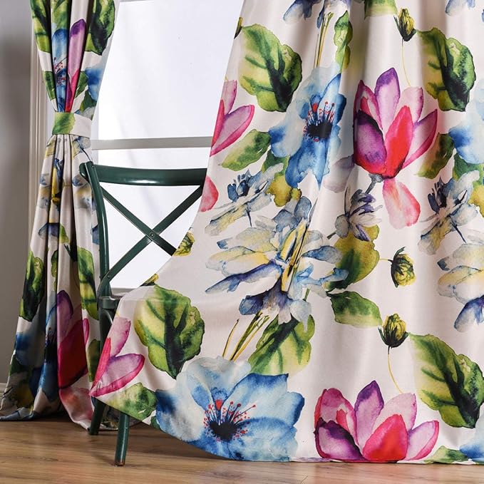Taisier Home Stylish Living Elegant Abstract Colorful Curtains Printed,Colorful Flower Curtain Printed,Fashion Curtains 84 Inches Long for Bedroom(Floral Print Curtain 2 Piece Set)