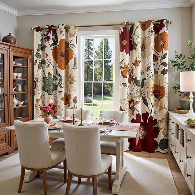 JINCHAN Lora Floral Curtains for Bedroom 95% Blackout Drapes Room Darkening Window Drapes Fall Decor Winter Vintage Boho Flower Print Curtain for Living Room 84 Inch Length 2 Panels with Grommet Beige