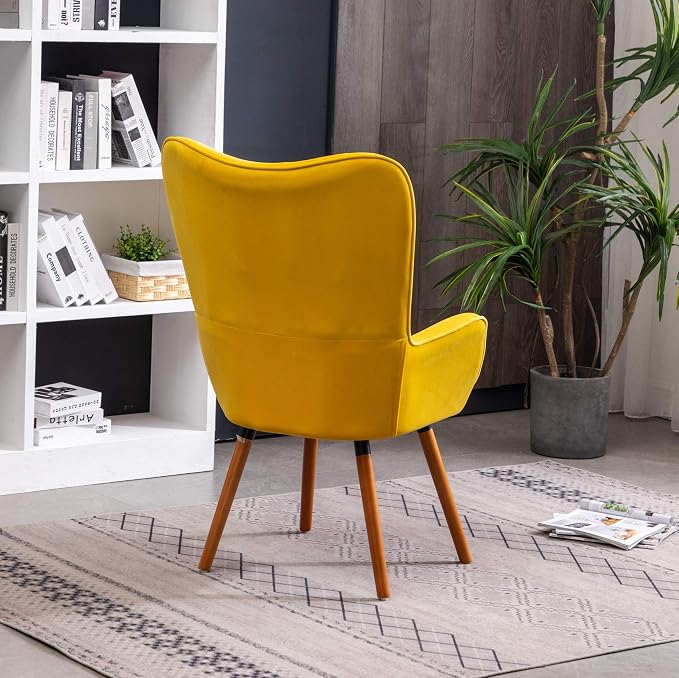 Roundhill Furniture AC155YL Doarnin Silky Velvet Tufted Button Accent Chair, Yellow 30D x 41.5W x 26.8H in
