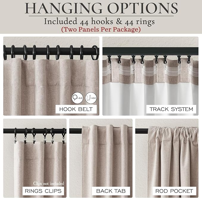 Blackout Curtains 60 Inches Extra Wide Curtains 84 Inch Length for Living Room, Pleated Farmhouse Bedroom Thermal Drapes for Winter Thick Large Window Energy Efficient(60"W x 84"L 2 Panels Linen)
