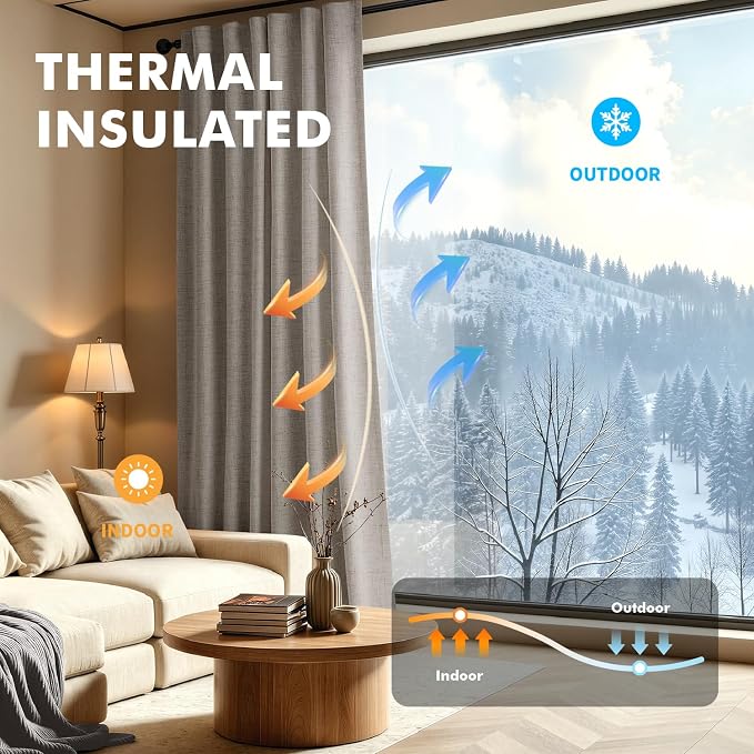MIULEE 100% Blackout Linen Curtains for Bedroom,Greige Solid Luxury Decor Thermal Insulation Room Darkening Drapes for Living Room Back Tab Rod Pocket 42 x 108 Inches, 2 Panels