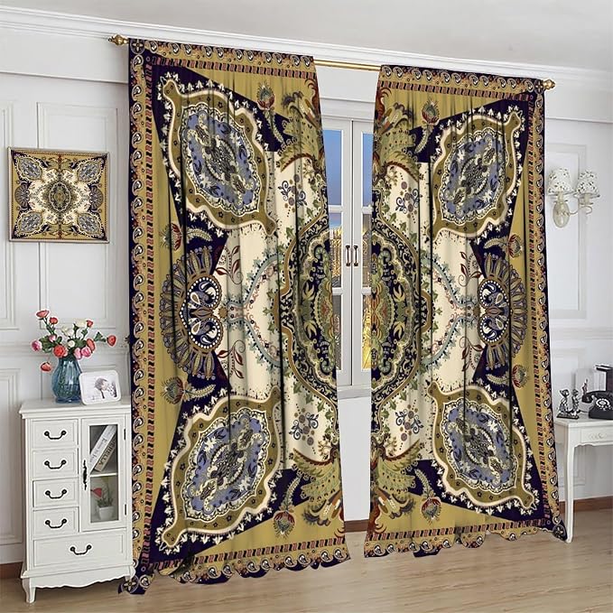 Bohemian-Style Curtains, Featuring Colourful Paisley Floral Prints, Suitable for Bedrooms, Living Rooms and Kitchens As Blackout Curtains.63X63 Inch