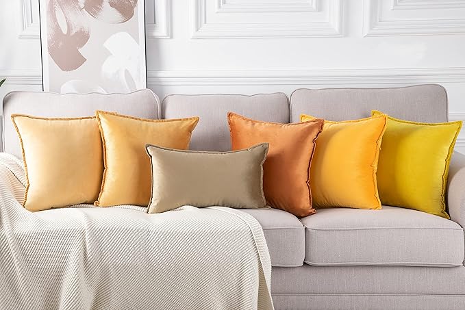 MADIZZ Set of 2 Super Soft Velvet Decorative Throw Pillow Covers 22x22 inch Gold Square with Fringe Luxury Style Cushion Case Pillow Shell for Sofa Bedroom