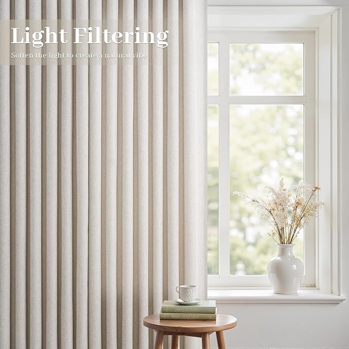 Pinch Pleated Curtains 90 Inches Long 1 Panels Set,Oatmeal Semi Sheer Cotton Blend Fabric Aesthetic Advanced Curtain Drapes for Living Room Bedroom,72x90 inch Length