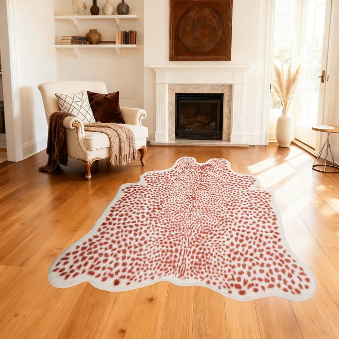 Huichenxing2021FURSTORE Leopard Rug Cheetah Print Rug Large Faux Cowhide Skin Mat Animal Print Area Rugs for Living Room Bedroom Home Office 5.3ft x 6.7ft Pink