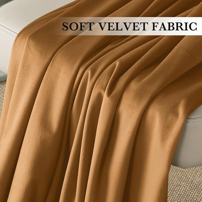 RYB HOME Luxurious Bronze Velvet Curtain Panels for Living Room Bedroom, Heavy Duty Thermal Insulated Rod Pocket Back Tab Velvet Drapes for Vintage Decor, 52" W x L72 L, 2 Panels Set