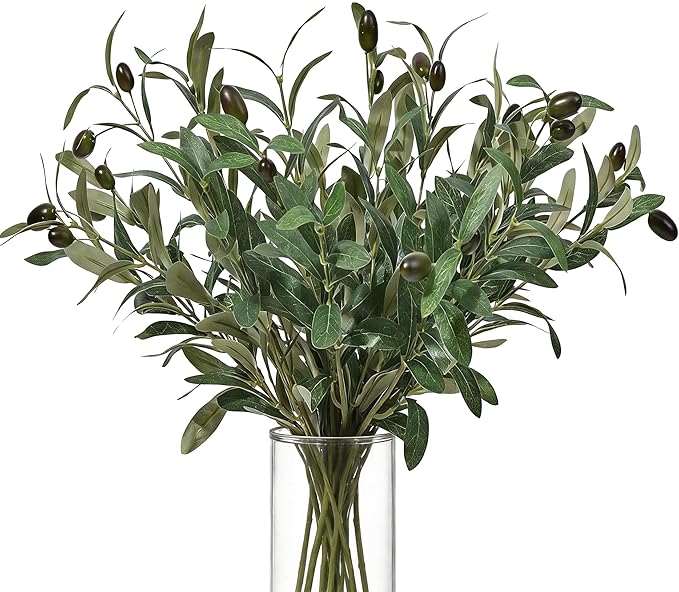 10 PCS 18 Inch Faux Olive Branches for Vases - Realistic Faux Olive Tree Stems with Lifelike Leaves & Fruits, Eucalyptus Stems,Faux Greenery Stems for Centerpieces,Home Decor&Wedding Decor