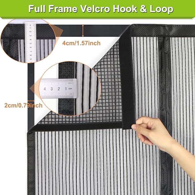 Risareyi Magnetic Screen Door Heavy Duty, Front Door Screen Magnetic Closure Thicken Tear-Resistant Mesh Keep Bugs Out, Black - Net Curtain Itself Size 96" x 102"