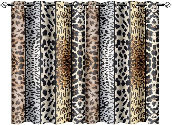 Wild Animals Print Curtain, Leopard Boa Skin Room Darkening Thermal Insulated Blackout Leopard Boa Window Drapes with Grommets for Living, Dining, Bedroom, Set of 2 Panels (42x60in)