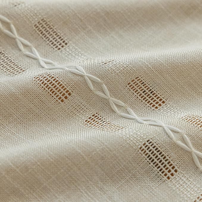 Deeprove Ivory Boho Curtain 63 inches Length for Living Room Bedroom Home Office, Retro Casual Bohemian Sheer 63 inches Long Stripe Embroidery Privacy Window Tassel Decor W52 x L63, 1 Panel