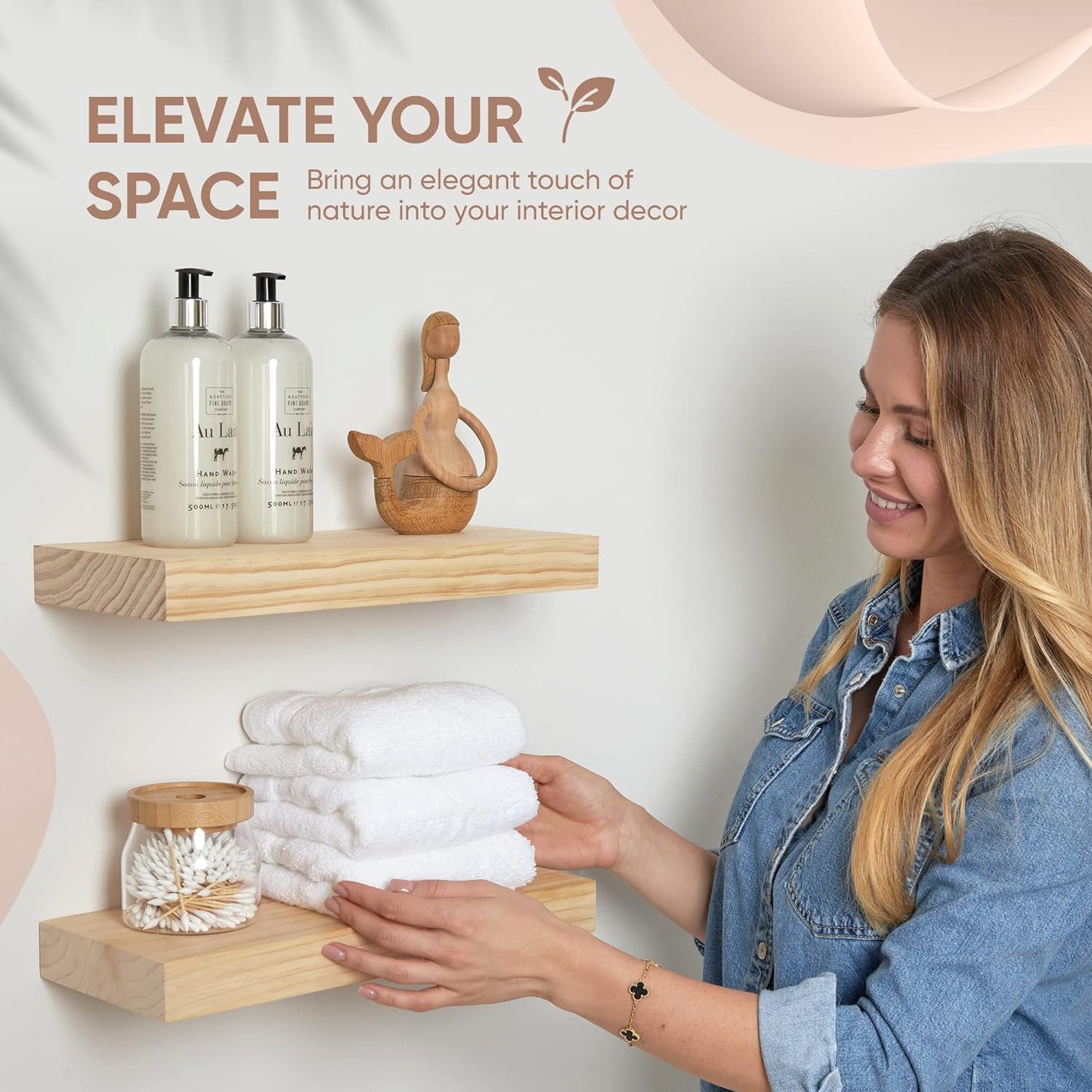 Homeforia 18 inch Wood Floating Shelves, High End Solid Natural Wood 18inch Floating Shelf for Wall Mounted, Unfinished Wooden 18in Floating Shelves, Heavy Duty Bracket, 18 X 6.5 X 1.75 inch, Set of 3