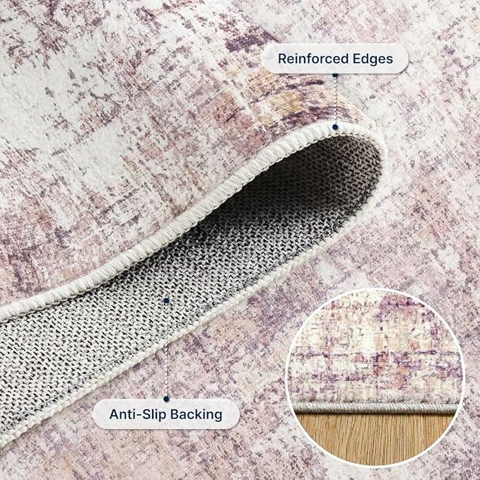 3x5 Area Rugs Washable Living Room Rug-No Slip Soft Carpets Modern Abstract Indoor Floor Stain Resistant Carpet for Bedroom Dining Room Farmhouse Nursery Home Office Pink