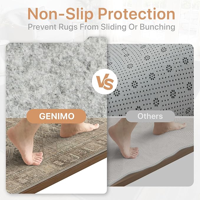 GENIMO Runner Rug 2x5 Non Slip Machine Washable Hallway Vintage Runner Rug, Lightweight Low Pile Rugs for Entryway, Hallway, Kitchen and Corridor, Chestnut Tan