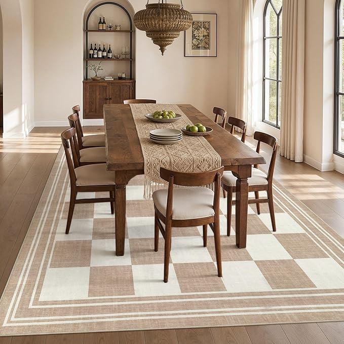 cotiled Washable Area Rugs 6x9 Living Room | Non Slip Backing, Stain Resistant, Pet Friendly, Large Neutral Soft Indoor Carpet For Bedroom, Nursery, Office, Khaki/Brown
