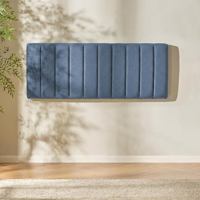 Upholstered King Headboard - Easy Assemble Channel Stitched Headboard King Size Bed - Wall Mounted Headboards with 3D Soundproof Wall Panels Peel & Stick Floating Headboards, Slate Blue