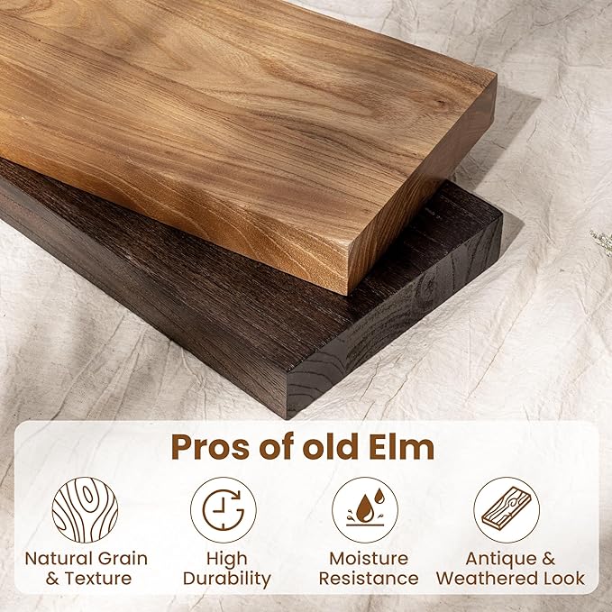 Fun Memories Wood Floating Shelves 24 Inch Long, Rustic Elm Wood Wall Shelves for Farmhouse, Living Room, Kitchen, Wall Mounted Bathroom Shelf Floating Shelf with Invisible Bracket Set of 2, Walnut