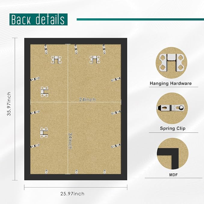 Picrit 24x34 Picture Frame 3 Pack, Black Poster Frame, Display Poster 20 x 30 with Mat or 24 x 34 without Mat for Horizontal or Vertical Wall Mounting