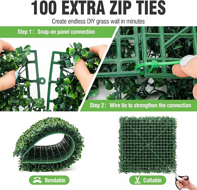 KASZOO 24 Pack 20"x20" Grass Wall Panels - Artificial Boxwood Panels for Greenery Wall Backdrop, Faux Greenery for Indoor Outdoor Decor, Garden Fence, Wedding, Privacy Screen, 66 Sq. Ft. Coverage