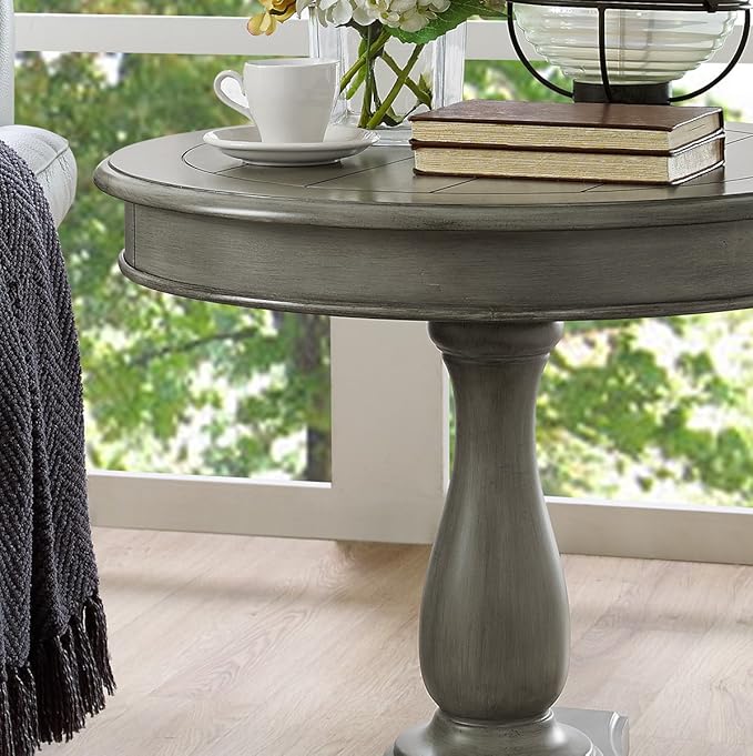 Roundhill Furniture Rene Contemporary Wood Pedestal Side Table, Gray